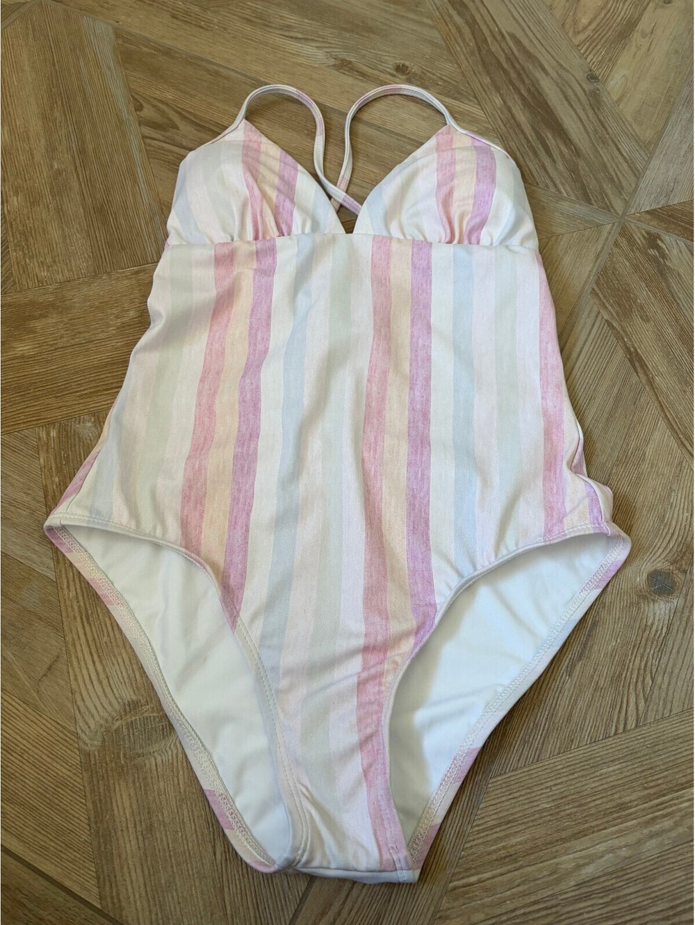 Splendid Heather Ombre Striped V Neck One Piece Swimsuit Size Medium Coastal